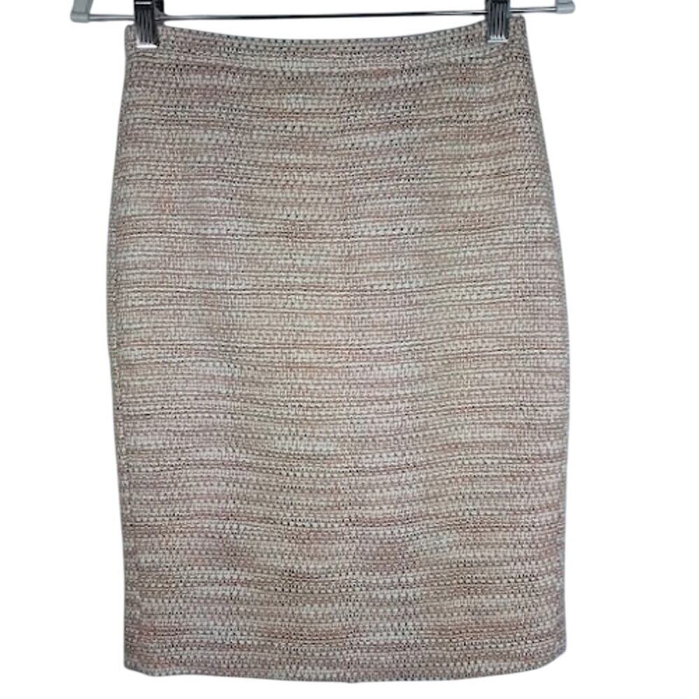 J.Crew Collection‎ Tweed Pencil Skirt Pink Metallic Silk Blend Size 00
